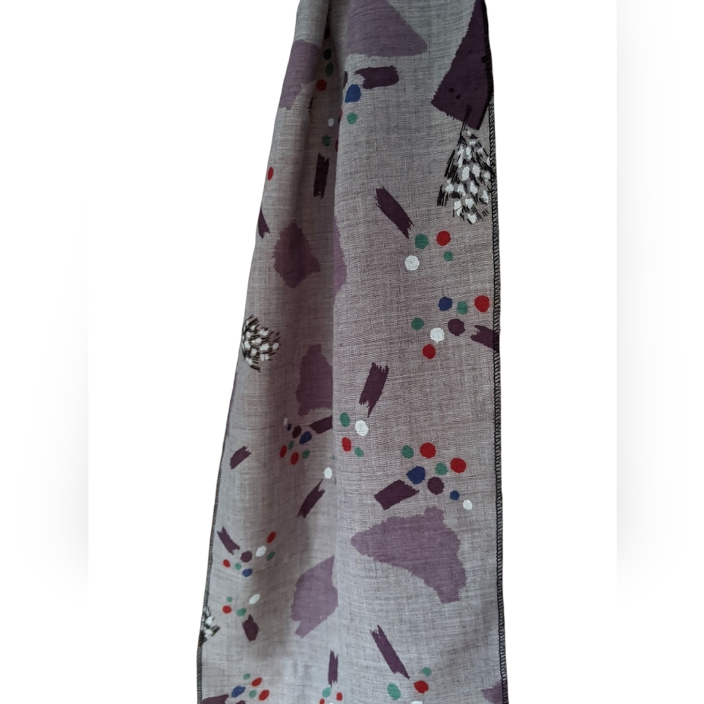 Vintage Abstract Patterned Scarf in Purple and Gray